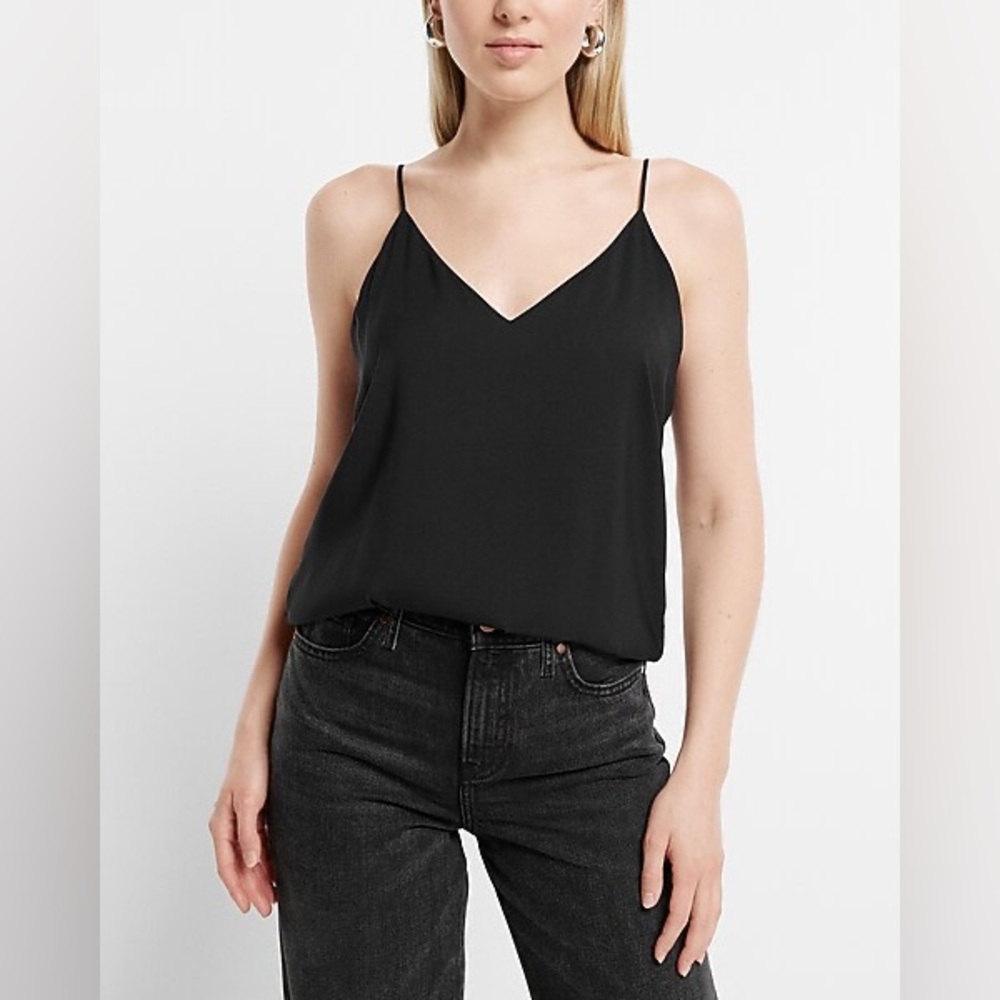 Express Women's V Neck Downtown Cami Elegant Black Camisole Small